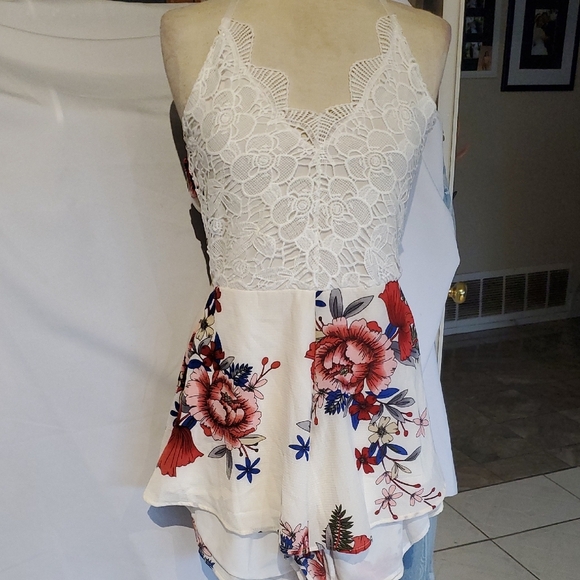 SHEIN White Floral Lace Jumpsuit - Picture 1 of 9